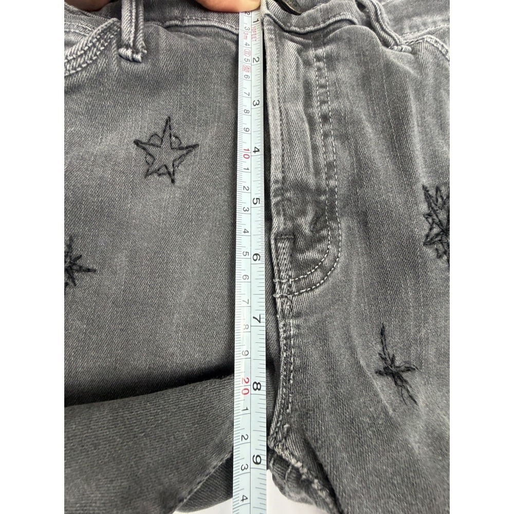 MOTHER Gray Star Embroidered Raw Hem Skinny Jeans Womens 27 Ankle Denim - Picture 8 of 9